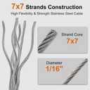 RECTOO 1/16 Stainless Steel Cable 100ft, Marine Grade 316 7x7 Rope Kit, Includes 10 M2 Thimbles and 20 M2 Sleeves for String Light Hanging, Picture Wire and Garden Trellis