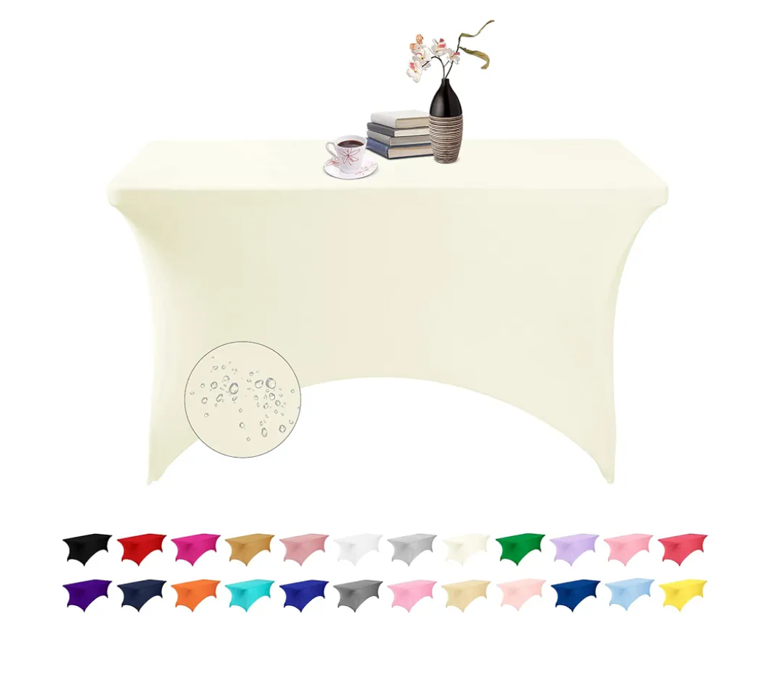 Spandex 4ft Waterproof Table Cover for Party, Wedding, Banquet, and Events (Set of 2, Ivory)
