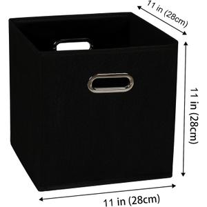 Yunkeeeper storage bins Cubes, Fabric Cube Organizer with Handle, Foldable Cube Bins for Cloth or Accessary Storage, 11x11x11, Set of 2  (Black)