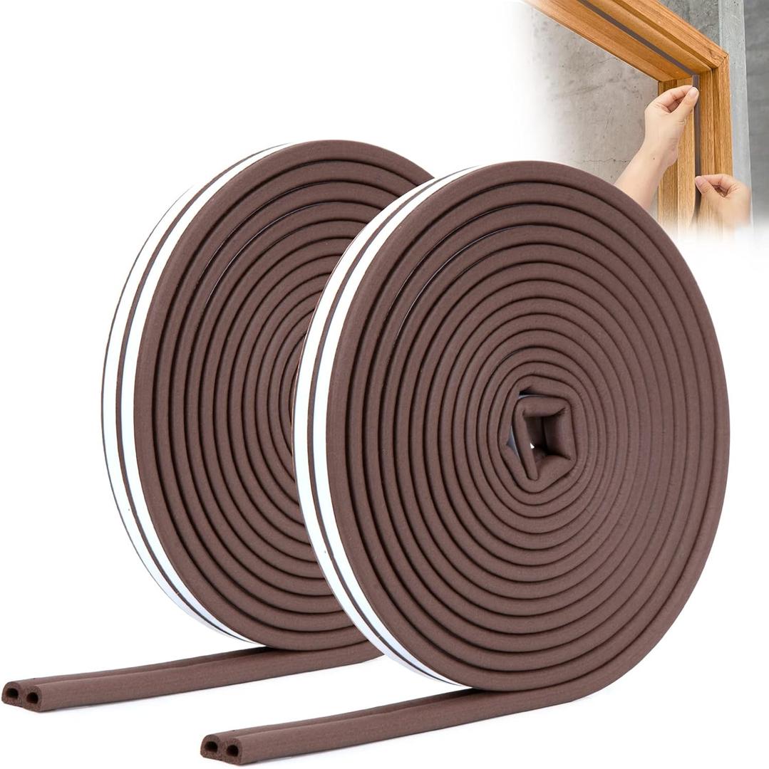 YOUSHARES 52.5 Feet Weather Stripping Seal Strip for Doors/Windows, Self-Adhesive Backing Seals Large Gap Easy Cut to Size (52.5 Ft/16m, Brown)