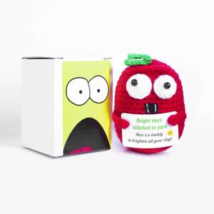 Positive Red Crochet Big Eyed Tomatoes- Desk Decor Gift for Teacher,Mini Animal Emotional Cheer Up Support Gifts,Birthday Gifts for Mom and Friend