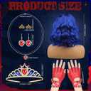 7 Sets Halloween Princess Costume Set Blue Wig Crown Heart Necklace Earring Gloves for Halloween Cosplay Accessories