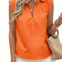 Tankaneo Womens Summer V Neck Tank Tops Collared Sleeveless Shirts Trendy Casual Loose Fit Blouse Orange (Orange)