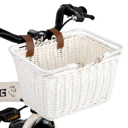 GRANNY SAYS Kids Bike Basket Front, Small Wicker Basket with Handle, Bicycle Basket for Boys and Girls, Small Basket for Bike, Baskets with Adjustable Straps, 9¾" X 7" X 6", White