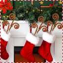 Janinka 12 Pcs Red Green Candy Christmas Tree Picks 11.81 Inches Woolen Bells Candy Cane Curly Picks for Xmas Tree Topper Branches Ornaments Vase Filler Home Decor