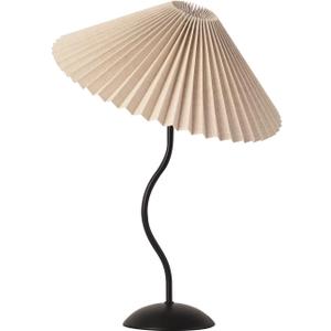 KUNJOULAM Small Pleated Table Lamp, Bedside Nightstand Lamp with Beige Lampshade Black Base, Morden Mini Lamp for Bedroom Home Office Decor, E12 Bulb Included