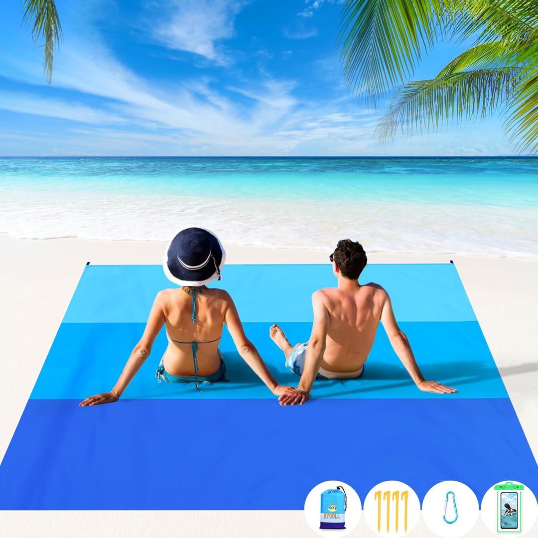 BYDOLL Beach Blanket 78''×81'' 1-5 Adults Oversized Lightweight Waterproof Sandproof Beach Blanket Large Picnic Mat Beach Blanket for Beach Travel Camping Hiking Picnic