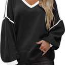 ETCYY Women's Sweaters Fall Fashion 2026 Fall Clothes Teacher Outfits Long Sleeve V Neck Knit Pullover Oversized Sweater Tops (Small,Black)