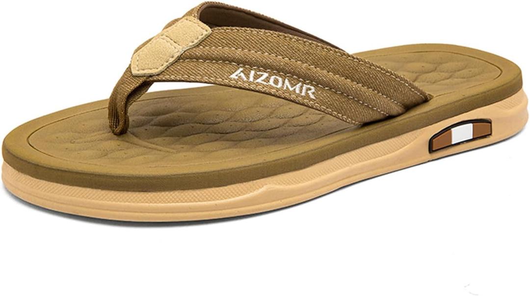 Men's Flip Flops Summer Beach Soft Comfort Thong Sandals Open-Toe Shoes Outdoor Water Resistant Lightweight Sandals (Brown)