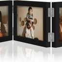 decorUhome Triple 6x4 Picture Frame Horizontal, Engineered Wood Trifold Photo Frame with Plexiglass for Tabletop Display, 6x4, Black