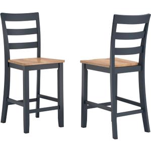 Signature Design by Ashley Gesthaven Solid Wood Frame Counter Height Barstool, Set of 2, Slate Blue/Natural (Light Brown & Blue)
