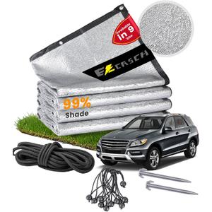 99% Aluminet Shade Cloth 13'x20' Aluminum Shade Cloth Heat Protection Reflective Tarp Aluminet Car Shade with Elastic Cord & Nylon & Rope Nails Suitable for UV Protection for Outdoor Use