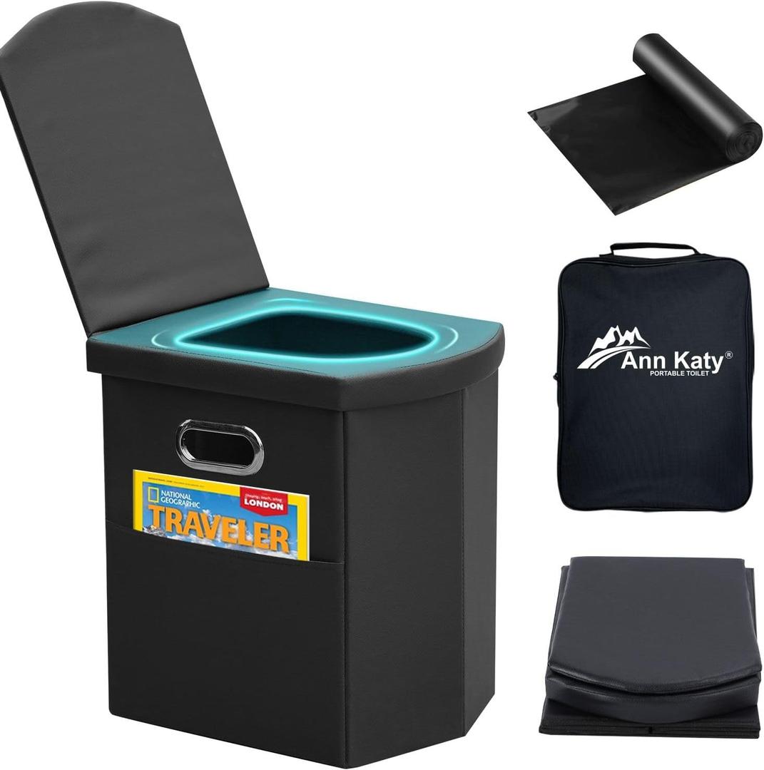 Ann Katy Upgrade XL Portable Toilet for Adults, Extra Large Portable Travel Floding Toilet, Camping Tall Toilets with Lid for Adults and Kids Compact Potty for Car,Hiking,Beach and Camping (Black)