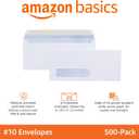 Amazon Basics #10 Security-Tinted Self-Seal Business Envelopes with Left Window for Invoices and Documents, White, 500-Pack