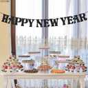 KatchOn, Glitter Black Happy New Year Banner 2026-10 Feet, No DIY | Glitter Pre-Strung Hello 2026 & Happy New Years sign for Happy New Year Decorations 2026 | NYE Party Garland | NYE Decorations 2026