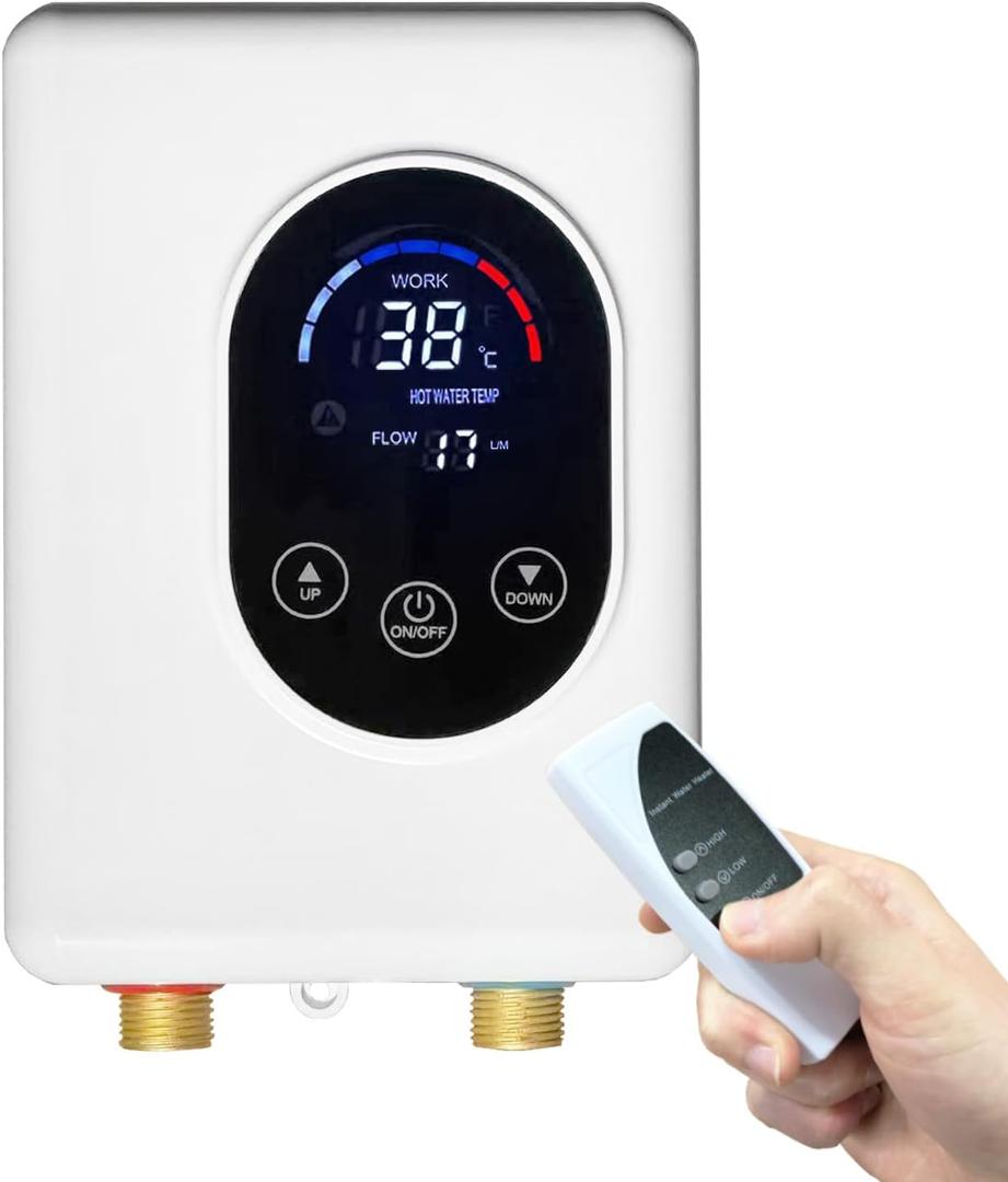 ECOTINYMACH Tankless Water Heater Electric 110V, 5500W Instant Water Heater Under Sink, Conversion Between Fahrenheit and Celsius, Remote Control