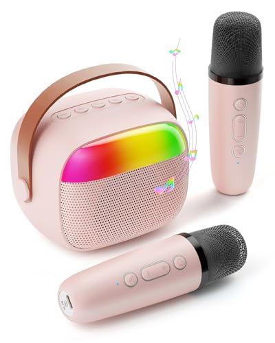 Mini Karaoke Machine for Kids, Toy for Girls Portable Bluetooth Speaker with 2 Wireless Microphones, Fashion Toy Gifts for Christmas Birthday, for 3 4 5 6 7 8+ Year Old Girls Gifts(Pink)