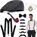 1920s Mens Costume Accessories, Roaring 20s Costumes Gangster Roaring Accessories for Men Adult for Gatsby Cosplay (Grey)