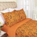 Superior Paisley Flannel Cotton Duvet Cover Set, Warm Fuzzy Comforter Cover, Floral Bedding Essentials, Secure Button Closure, Includes 1 Duvet Cover, 2 Pillow Shams, King/California King, Pumpkin