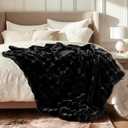 Ultra Soft Cozy Faux Fur Throw Blanket, Fuzzy Plush Thick Bubble Blanket, Oversize Luxury Fluffy Blanket for Couch, Bed, and Living Room, 60x80 Inches, Black (Twin)