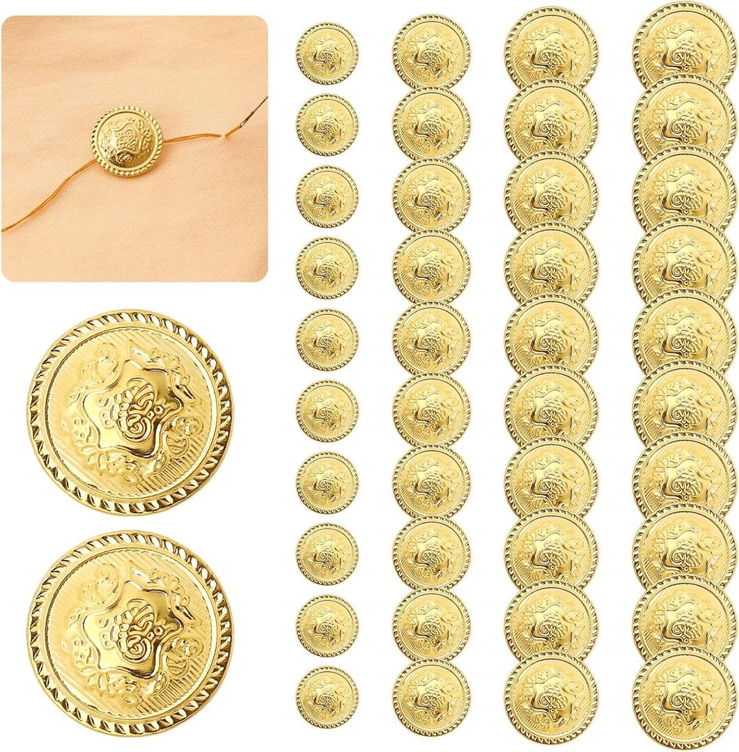 40 Pc Metal Button Set Gold Blazer Buttons Sewing Women's Vintage Brass Emblem Shank Buttons Men's Suits Jeans Jacket Sport Coat