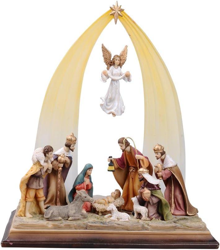 Comfy Hour Faith and Hope Collection Holy Family with Angel Christmas Nativity Scene Figurine, Story of Jesus, Winter Decoration, Resin Stone