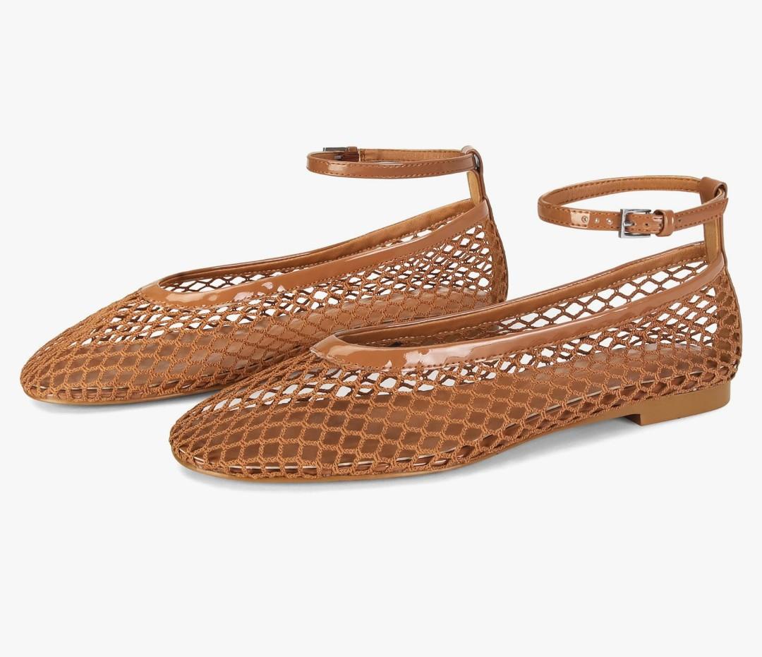 Mesh Ballet Flats for Women Round Toe Buckle Strap Fishnet Mary Jane Flats Comfy Casual Office Womens Summer Flats Shoes,8