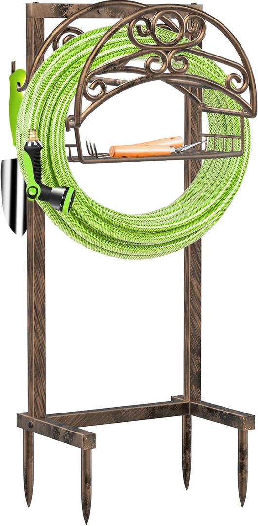 TomCare Garden Hose Holder Upgraded Water Hose Holder Heavy Duty 4 Spikes Hose Hanger Holds 160 Feet Hoses Stable Freestanding Hose Storage Organizer for Outside Yard
