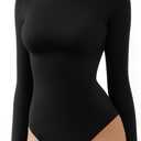 ALGALAROUND Women's Turtle Neck Bodysuit Long Sleeve Double Lined Basics Body Suit Tops (Black, XL)