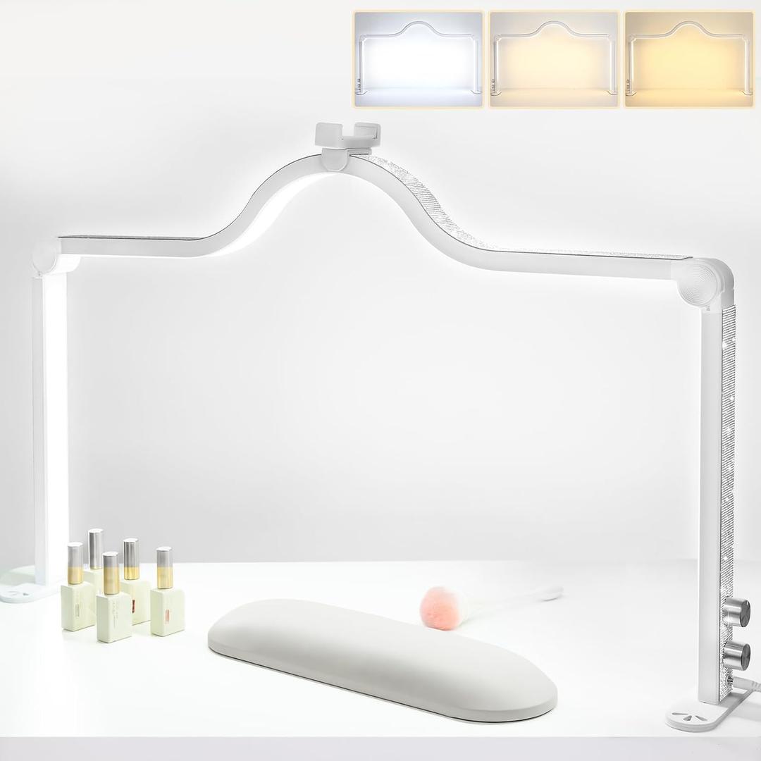 Nail Light for Desk Half Moon Light for Nail Desk 34Inch Foldable LED Table Lamp Manicure for Table Adjustable Dimmable Half Moon Lamp for Lash Beauty Tattoos Crafts Gold White