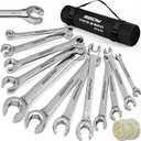 SEDY 14-Piece Flare Nut Wrench Set with PTFE Tape, Metric & SAE Brake Line Wrench Offset 1/4"-7/8"& 9-21mm Set Double Open End with Organizer Pouch for Repairing and Removing Nuts