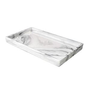 Marble Tray for Bathroom Counter Decor Ceramic Perfume Organizer Vanity Tray for Dresser Jewelry Dish Key Plate Rectangle Marble Sink Trays Countertop Organizer White, Large