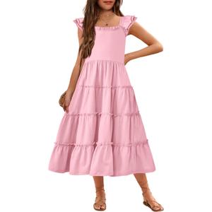 Arshiner Girls Maxi Summer Short Flutter Sleeve Casual Dress with Pockets for 180