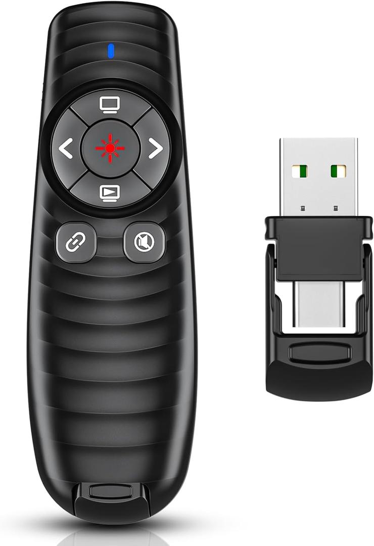 2-in-1 USB TYPE-C Presentation Clicker wireless Presenter Remote Clicker, Powerpoint Clicker Slide Advancer, Clicker for Powerpoint Presentations with Volume Control, Presentation Clicker for Computer (F09)