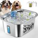 PETNF 3-Gallon Stainless Steel Dog Water Fountain for Large Dogs, Dog Water Bowl Dispenser with 4 Filters, Visible Water Window, Quiet Pump & LED Low-Water Indicator (Gray)