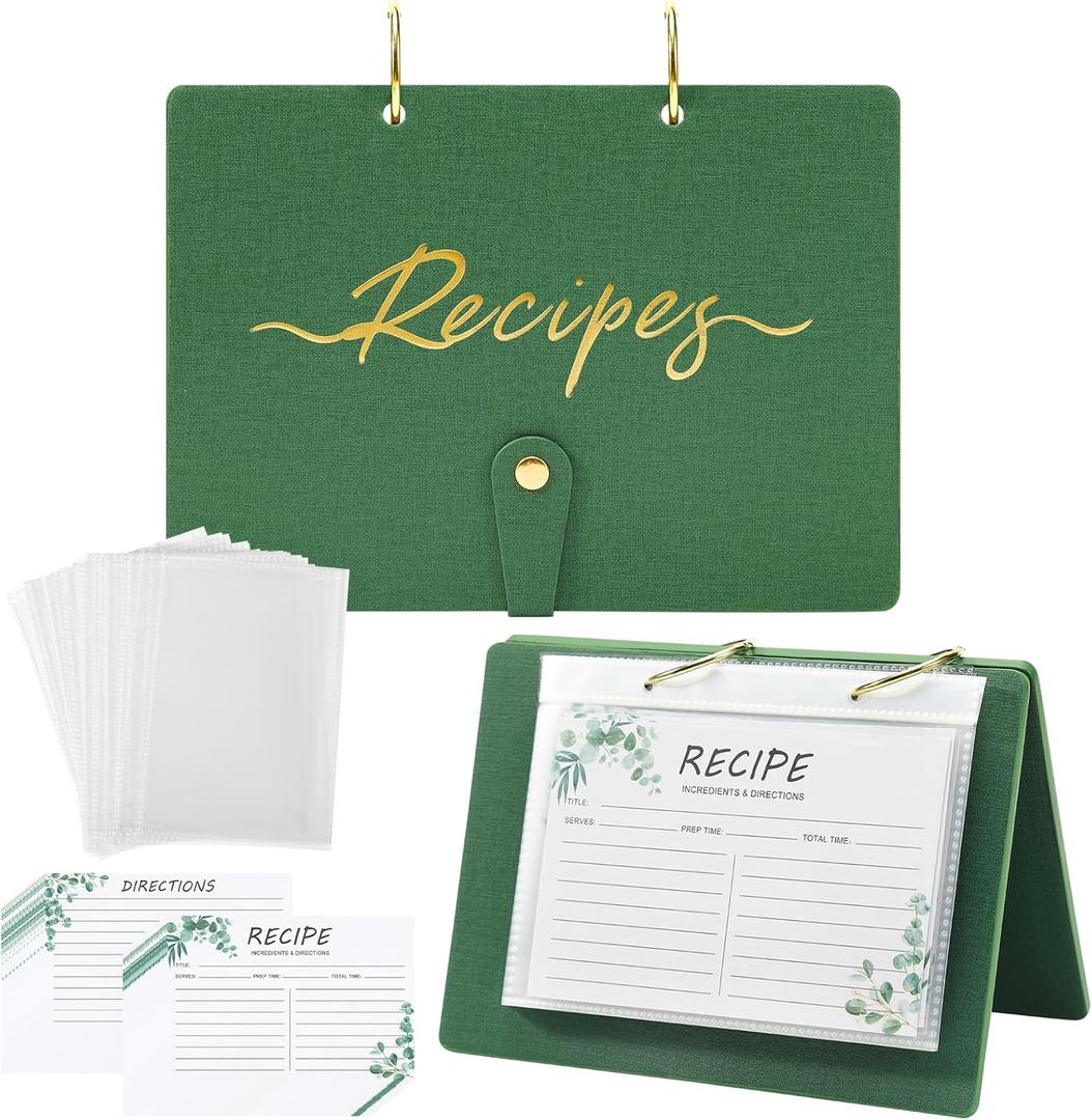 Recipe Organizer Recipe Binder with Plastic Sleeves, 50 Recipe Cards 4x6, 25 Sheets Recipe Card Protectors Recipe Card Binder to Write in Your Own Recipes for Cooking Lover