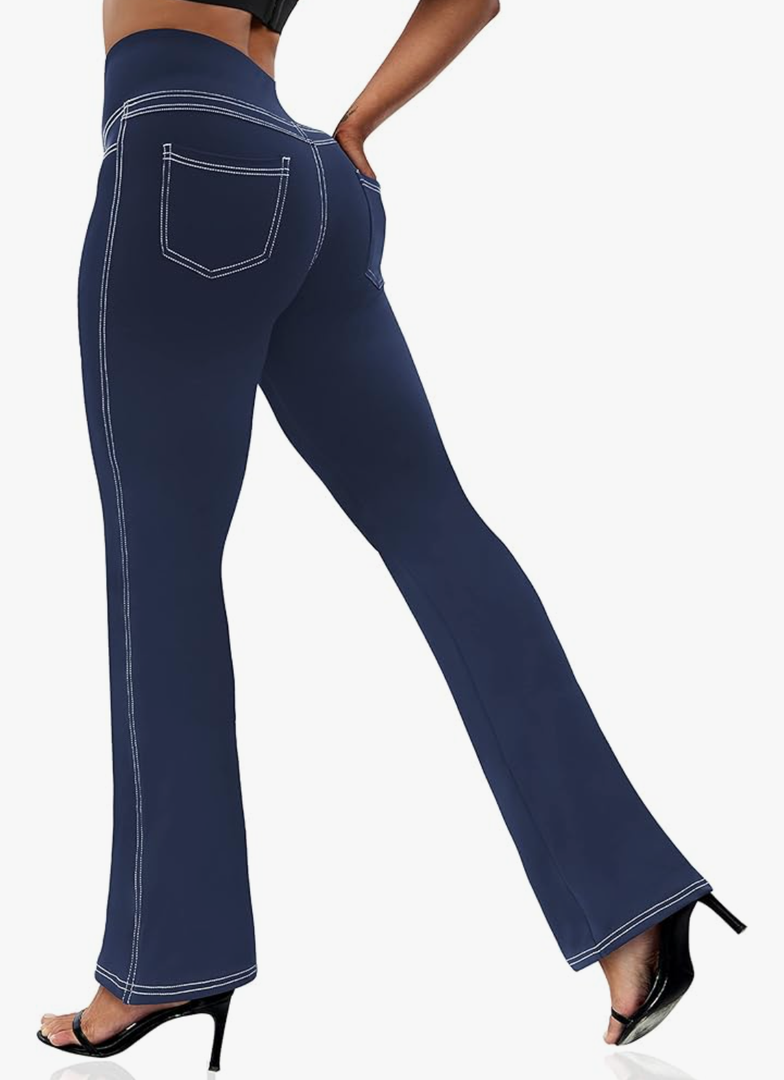 VOOVEEYA Women's Bootcut Leggings - Bootleg Yoga Pants Flare with 4 Pockets,Tummy Control High Waisted Casual Dress Pants. large size