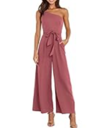 Caracilia Women Summer One Shoulder Sleeveless Backless Casual Dressy Wide Leg Jumpsuits Romper Jumper Trendy Outfits 2024 Hot Pink.S