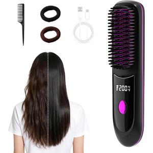 Mini Straightener & Curler, Cordless 2-in-1 Travel Hair Brush with Fast 20s Heat, 3 Temp Settings, USB-C, Lightweight for Everyone