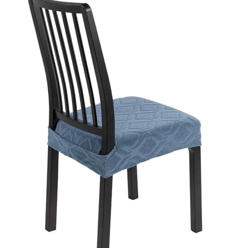 SearchI Stretch Dining Chair Seat Covers Set of 4, Soft Removable Washable Seat Covers for Dining Chairs, Dining Room Seat Cover Protector (Rear-Covered, Hexagon Blue)