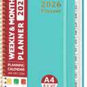 2026 Planner, Weekly and Monthly Calendar Planner, January 2026 - December 2026, Hardcover 2026 Calendar Planner Book with Tabs For Women & Men, Inner Pocket, Spiral Bound, Perfect for Office Home School Supplies - A4 (8.5" x 11"), Aquamarine