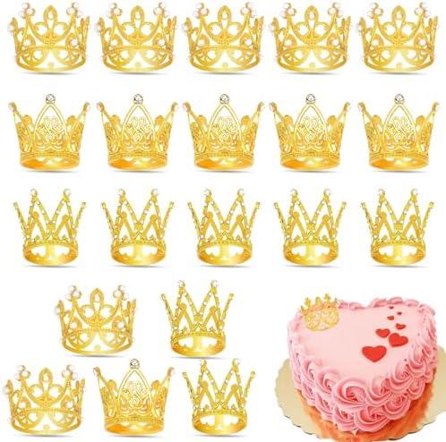 BAHABY 20 Pcs Gold Mini Crown Cake Topper Crowns for Flower Bouquets Cupcake Toppers Cake Decorations for Birthday Wedding Baby Shower Bachelorette Party