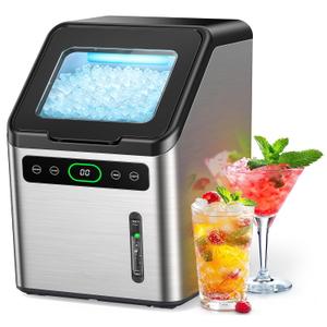 Totnz Nugget Ice Maker Countertop, 44lbs per Day with Self-Cleaning FunctionTimer Pebble Ice Maker with Soft Chewable Ice for Home Kitchen Office Bar Party,Stainless Steel