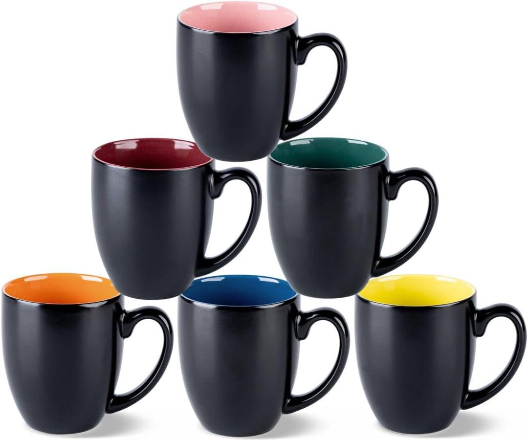 GBhome 16oz Coffee Mugs Set of 6,Ceramic Coffee Mugs for Man, Woman,Restaurant Modern Coffee Mugs Set with handle for Tea/Latte/Cappuccino/Milk/Cocoa. Dishwasher&Microwave Safe,Multi-Color,6 Pack