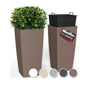 Mueller M-Resin Heavy Duty Tall Planter, Indoor/Outdoor Grande Plant, Tree, Flower Pot, 2-Piece Set, 18”, Modern Design, Built-in Drainage, Mocha