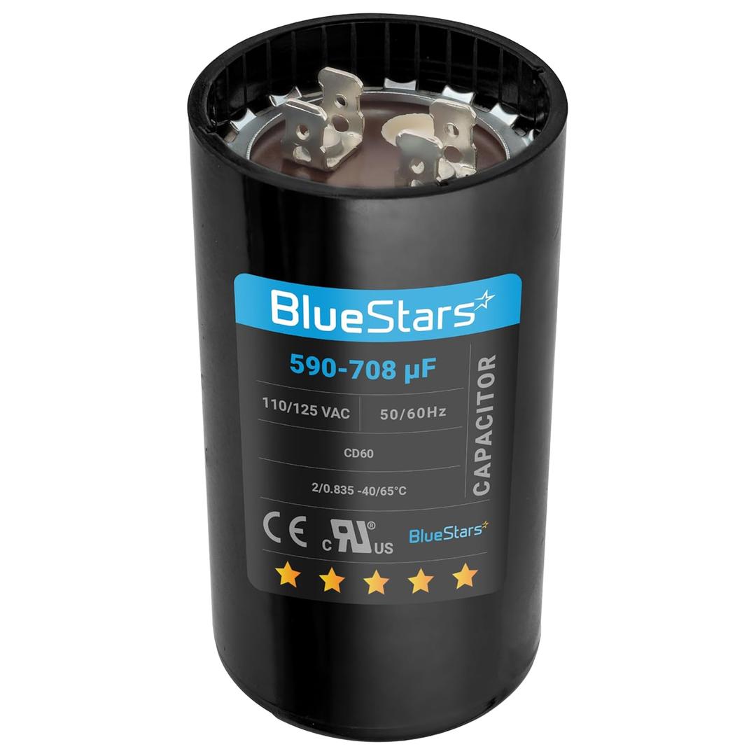 590-708 mfd uF 110-125VAC 20% Volts Round Motor Start Capacitor 50/60 Hz AC Electric Replacement Part by Blue Stars