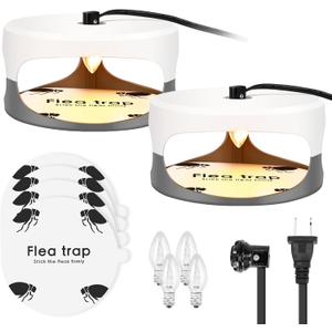 Flea Traps for Inside Your Home 2 Packs, Flea Trap for Indoor, Bed Bug Killer with Sticky Pads & Light Bulb Replacement, Natural Flea Infestation Treatment