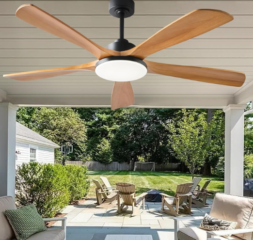 NKPU Ceiling Fans with Lights and Remote Control, 5 Solid Wood Blades, 3CCT Dimmable, 56 Inch Modern Outdoor Ceiling Fans for Bedroom Farmhouse Patios, Quiet DC Motor