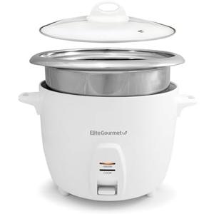 Elite Gourmet ERC-2020 Electric Rice Cooker with Stainless Steel Inner Pot Makes Soups, Stews, Grains, Cereals, Keep Warm Feature, 20 Cups Cooked (10 Cups Uncooked), White
