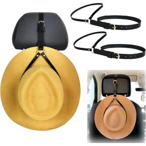 2PCS Leather Hat Mounts,Cowboy Hat Mounts for Your Vehicle,Hat Holder for Truck Seat Car Accessories Leather Cowboy Hat Hanger for Truck Headrest (Leather - Black)